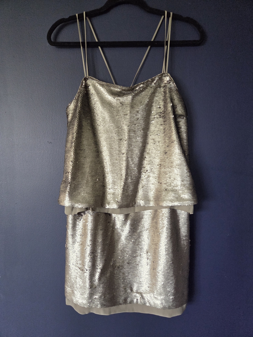 Banana Republic Silver Sequin Layered Slip Dress